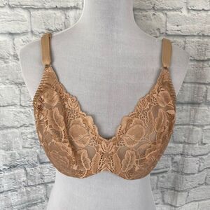 Olga women 38D underwire push up lace bra w/3 hook back closure tan